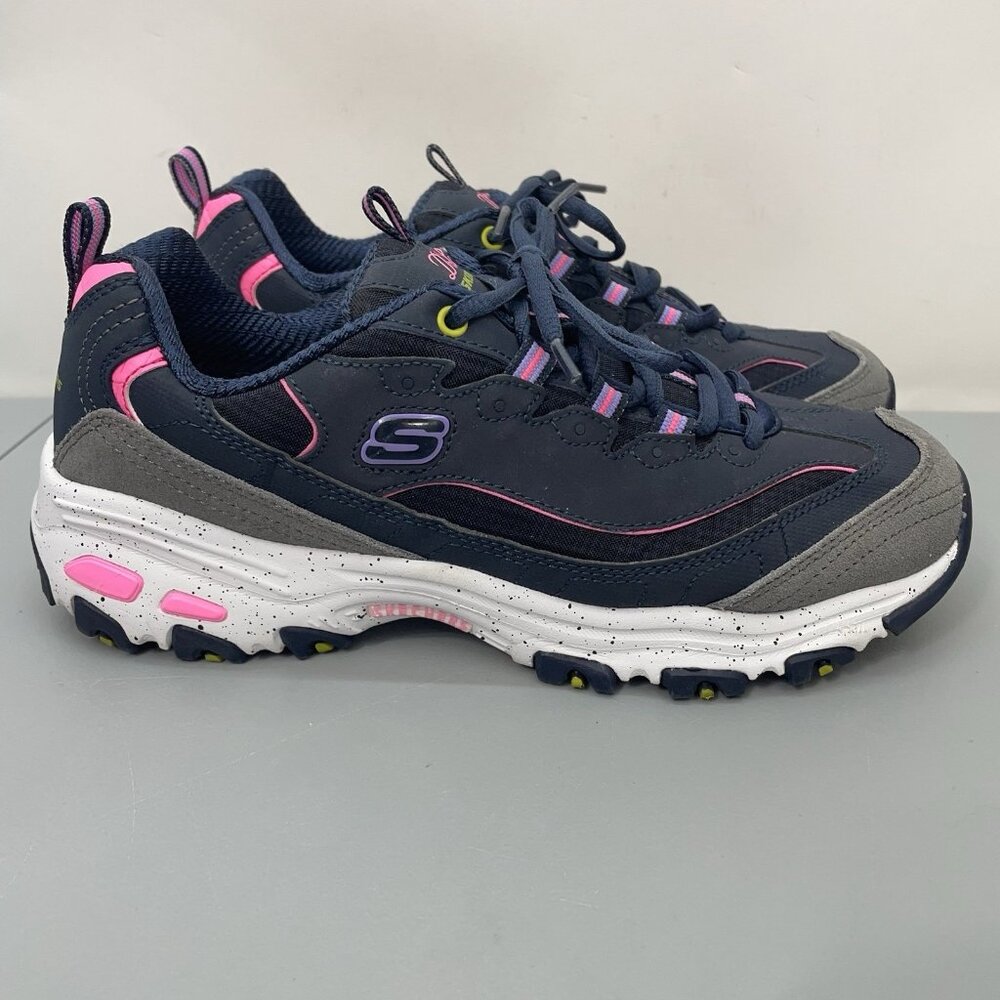 Skechers D'Lites Sneakers Shoe Athletic Training Bold Views Blue Pink Womens 8.5